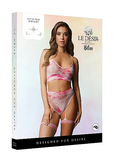 Male Sex Toys Shots Le Desir 2Piece Bra Set with Garters and Dazzling Eye Contact Bling Sticker